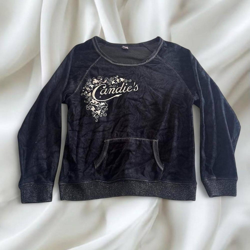Y2K vintage Candie's black velour floral graphic crewneck‎ sweater